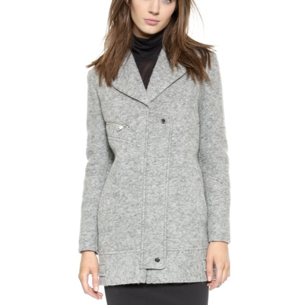 Whistles Eliot Casual Biker Wool Jacket Gray Sz 0